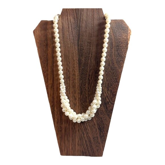 Vintage Miriam Haskell Faux Pearl Necklace Double Twisted Strand Gold Ton Signed - Picture 1 of 9